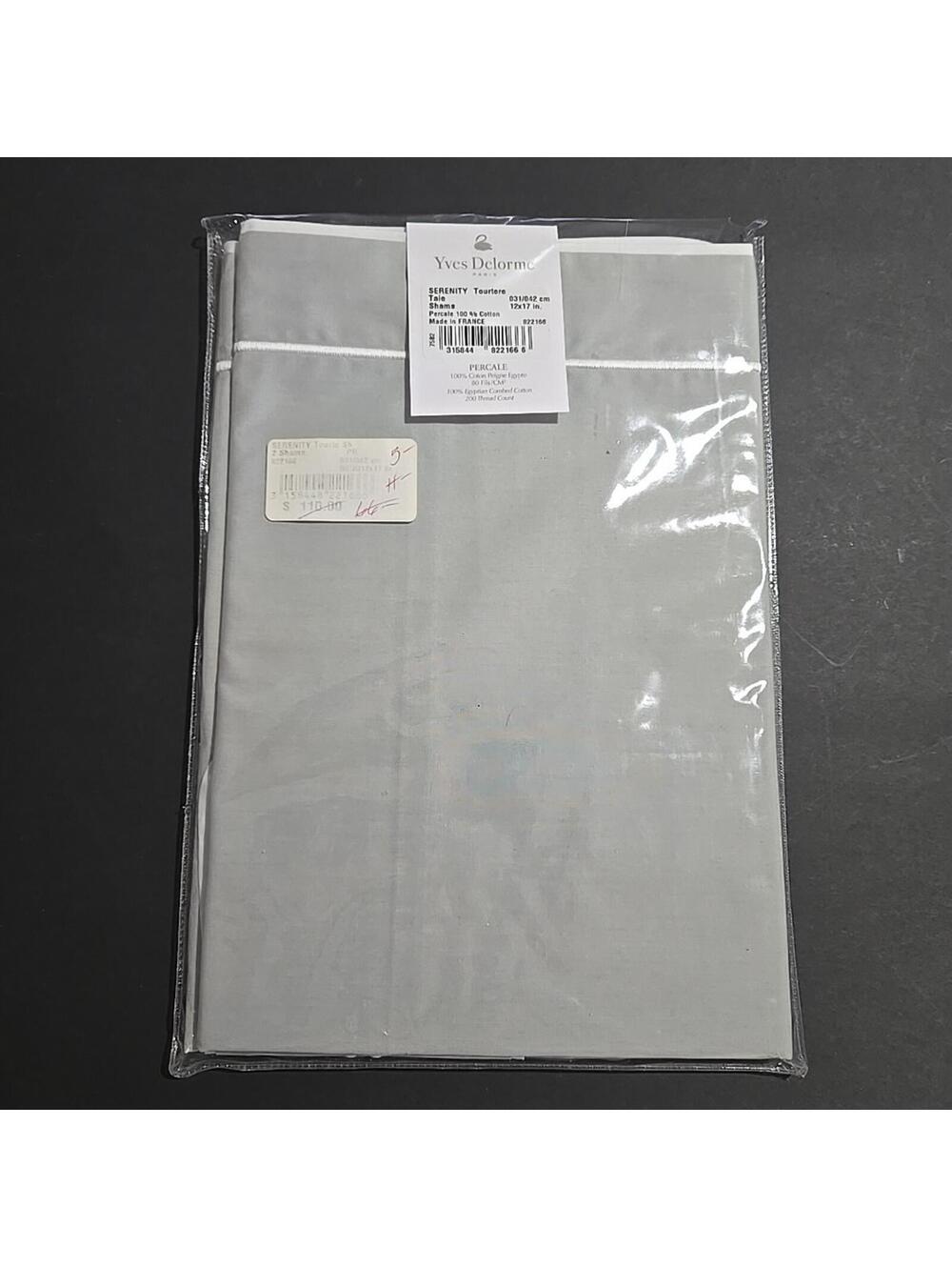 Set of 2 Yves Delorme Serenity Shams  12x17" Cotton Dove Gray Boudoir